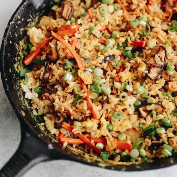 Cast-Iron Healthy Kimchi Fried Rice made with gut-healthy kimchi and veggies!