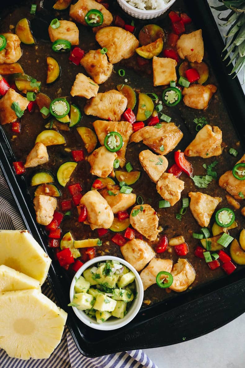 Sheet pan pineapple chicken