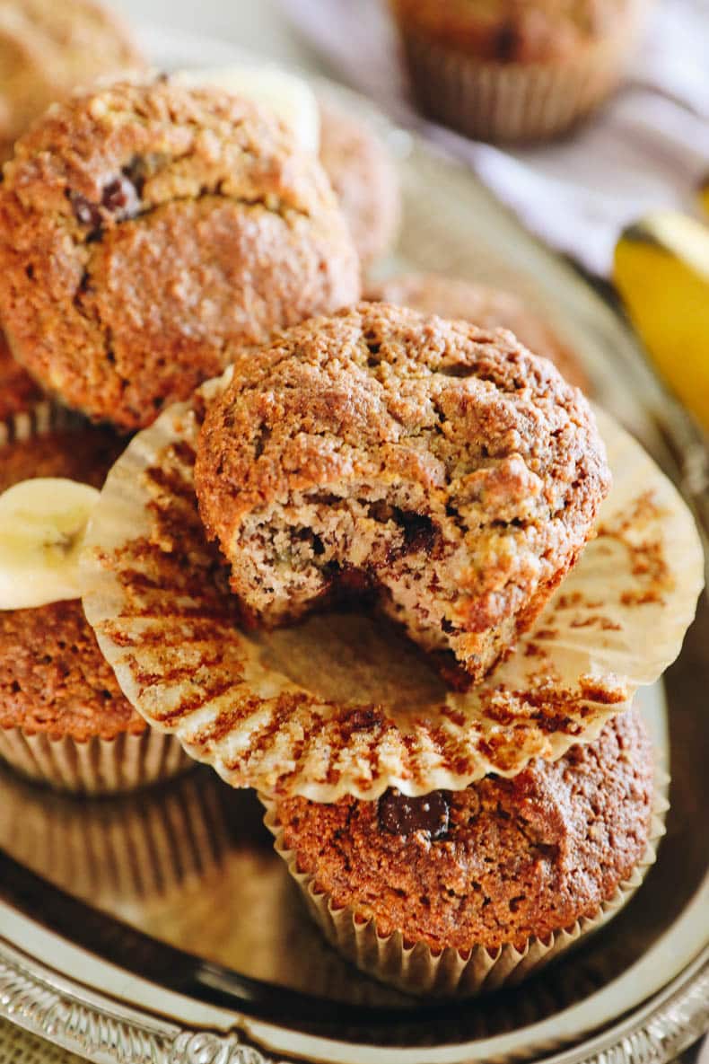 almond flour banana muffin with a bite taken out of it.