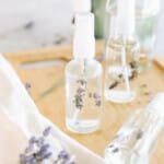 Lavender pillow spray in a glass spray bottle.