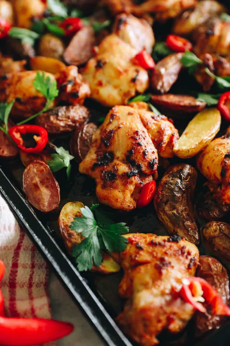 sheet pan peri peri chicken thighs and potatoes 