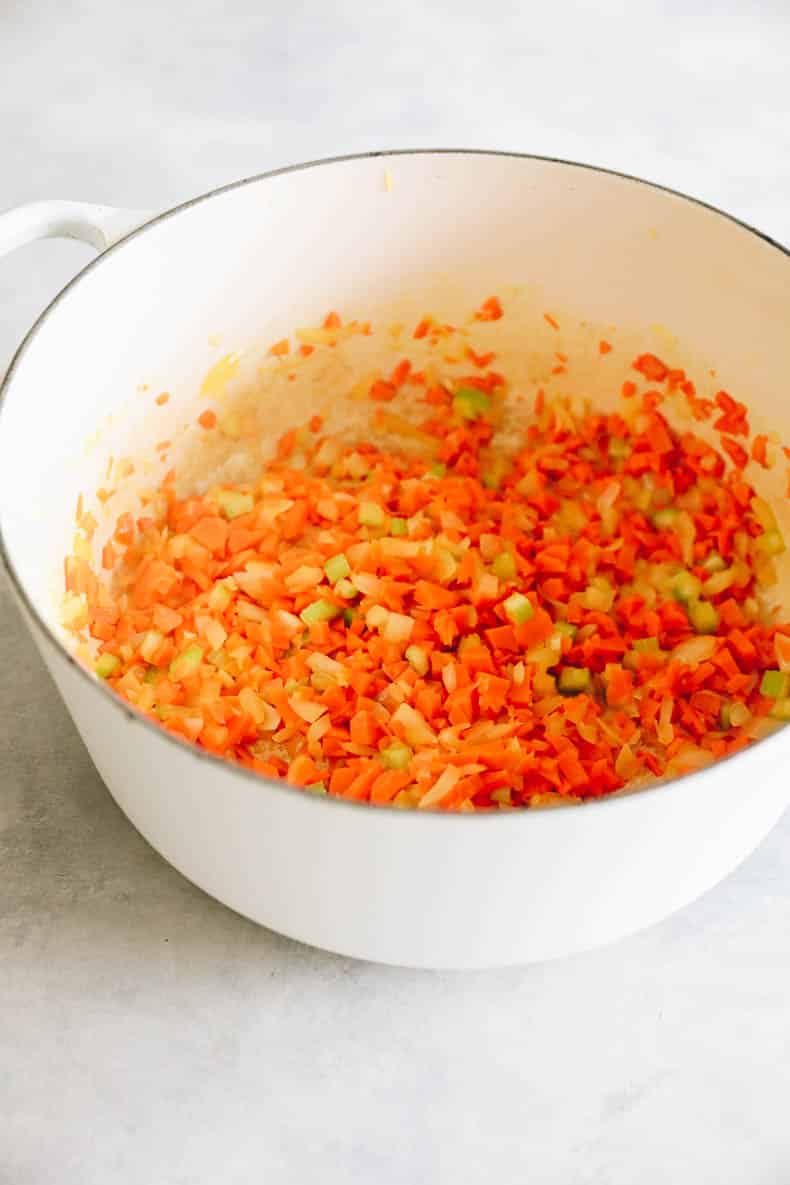 Mirepoix in a dutch oven.