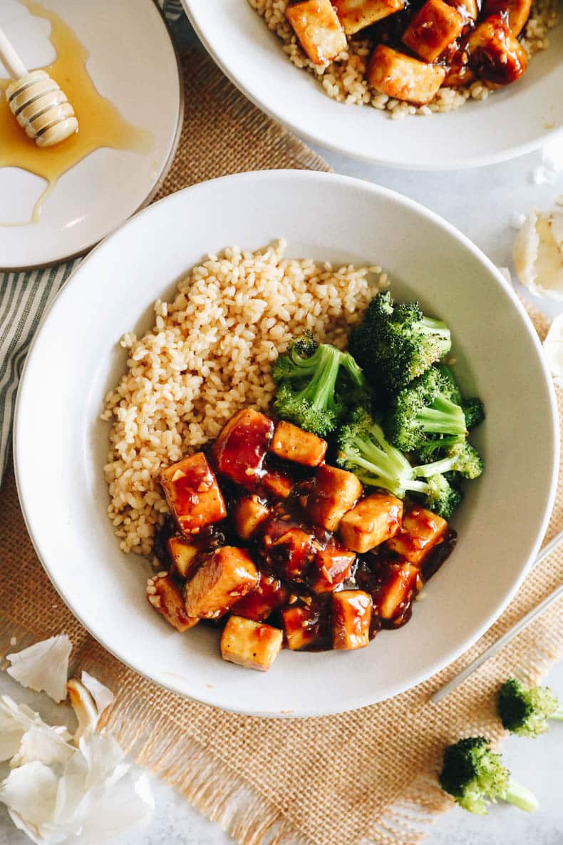 Honey Garlic Baked Tofu Rice with Broccoli