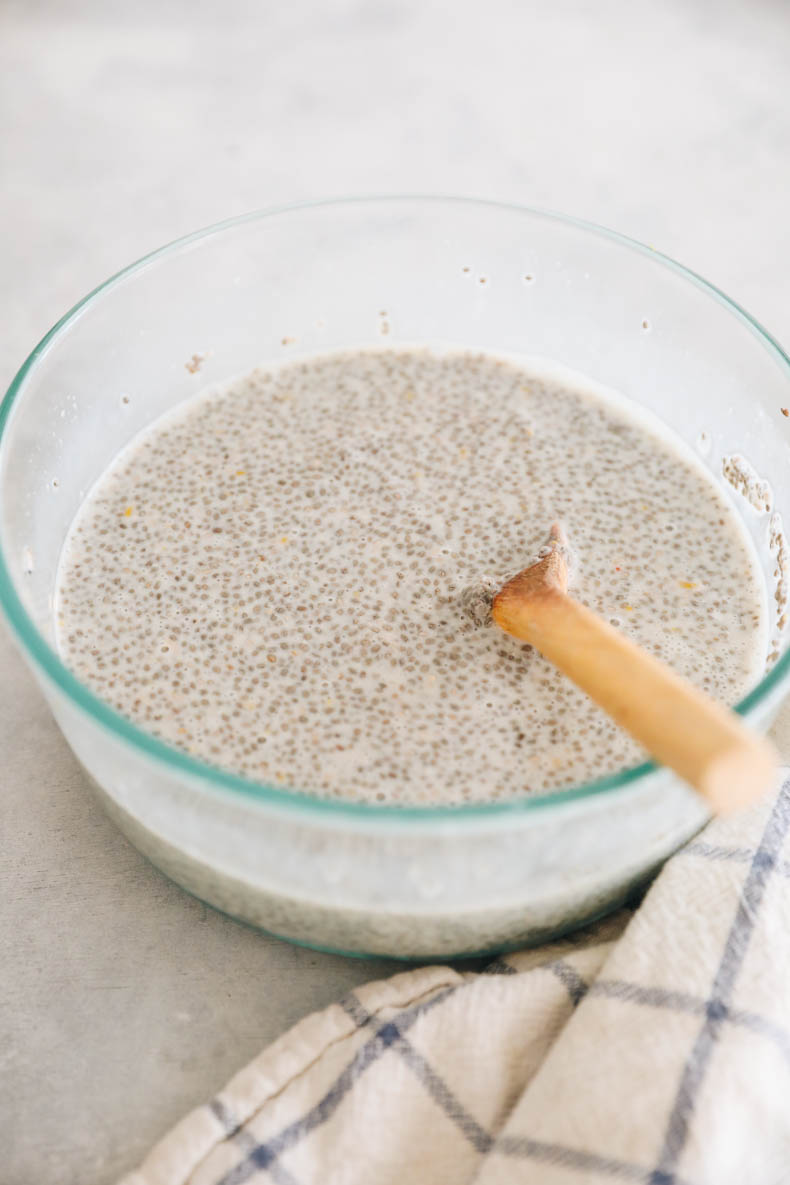 Chia pudding in a glass bowl