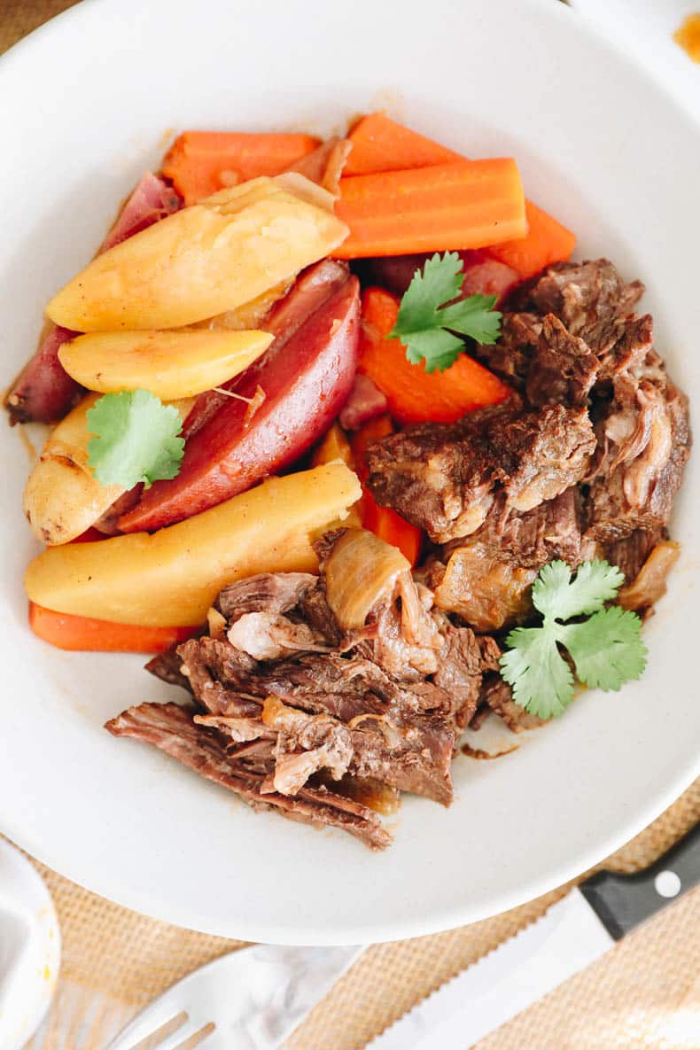 Close up of chuck roast instant pot